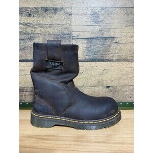 🔥 DR Martens Doc Leather Slip On Steel Toe Pull On Work Boots Brown US 7 E 39